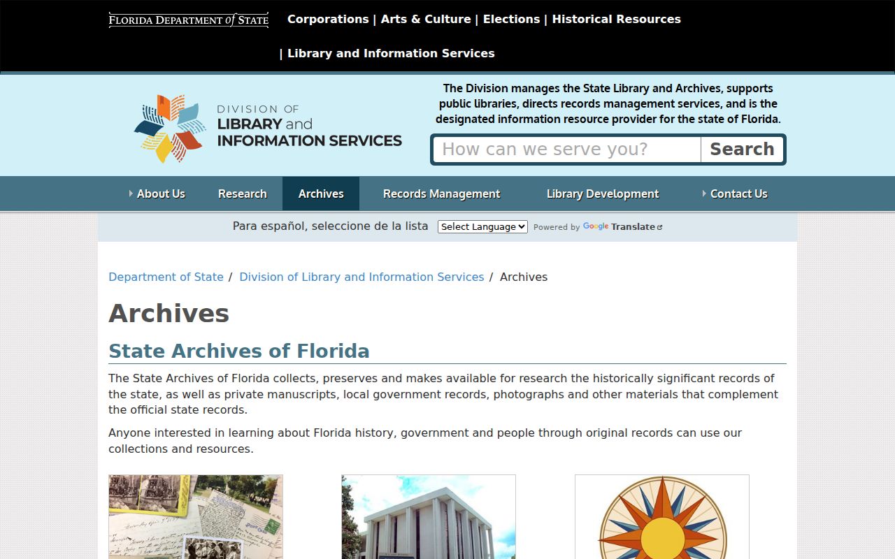 Florida State Archives research portal