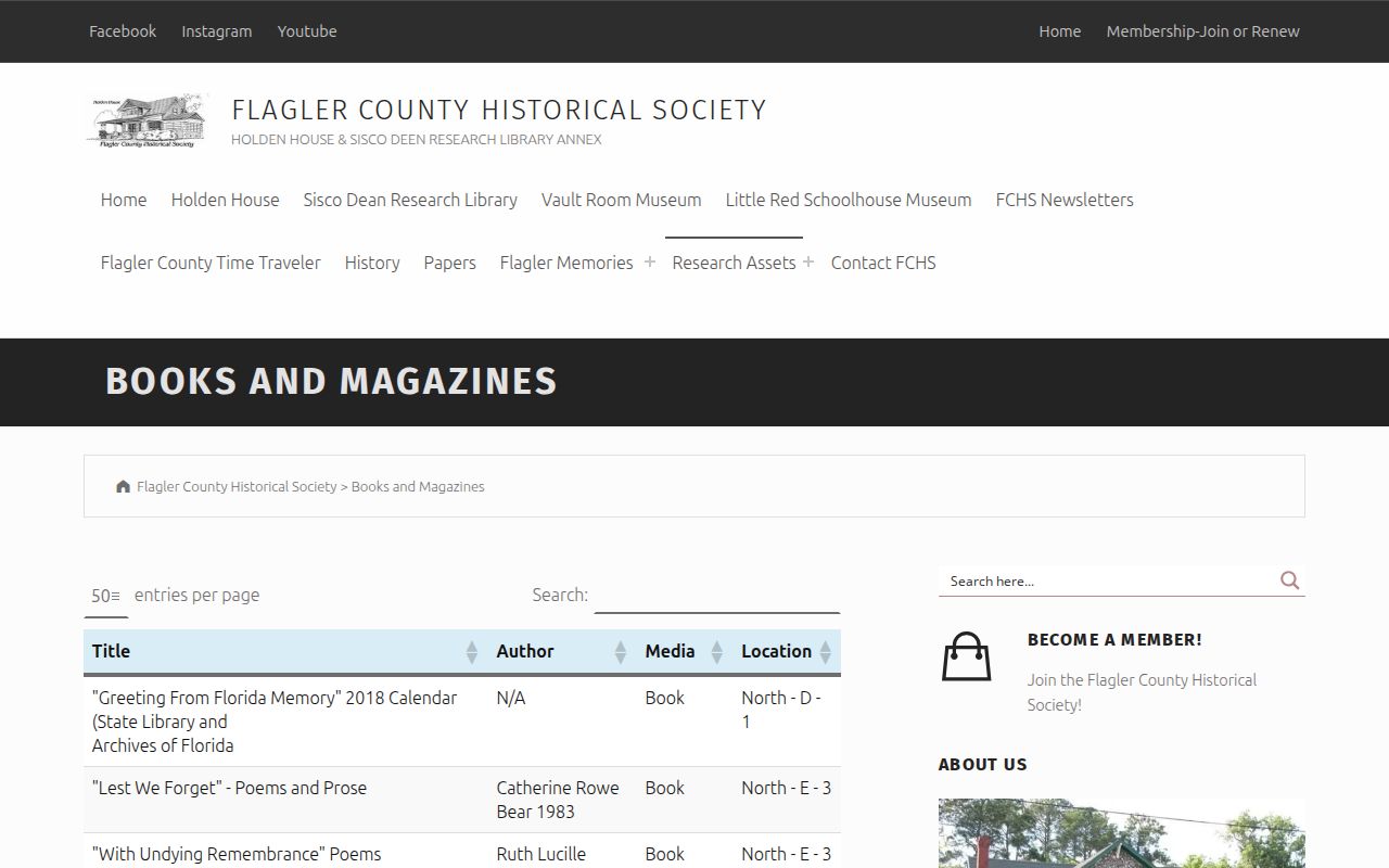 Flagler County Historical Society books and magazines inventory