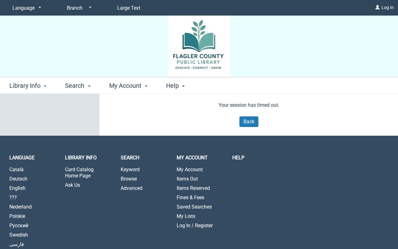 Flagler County Library catalog results for Palm Coast materials