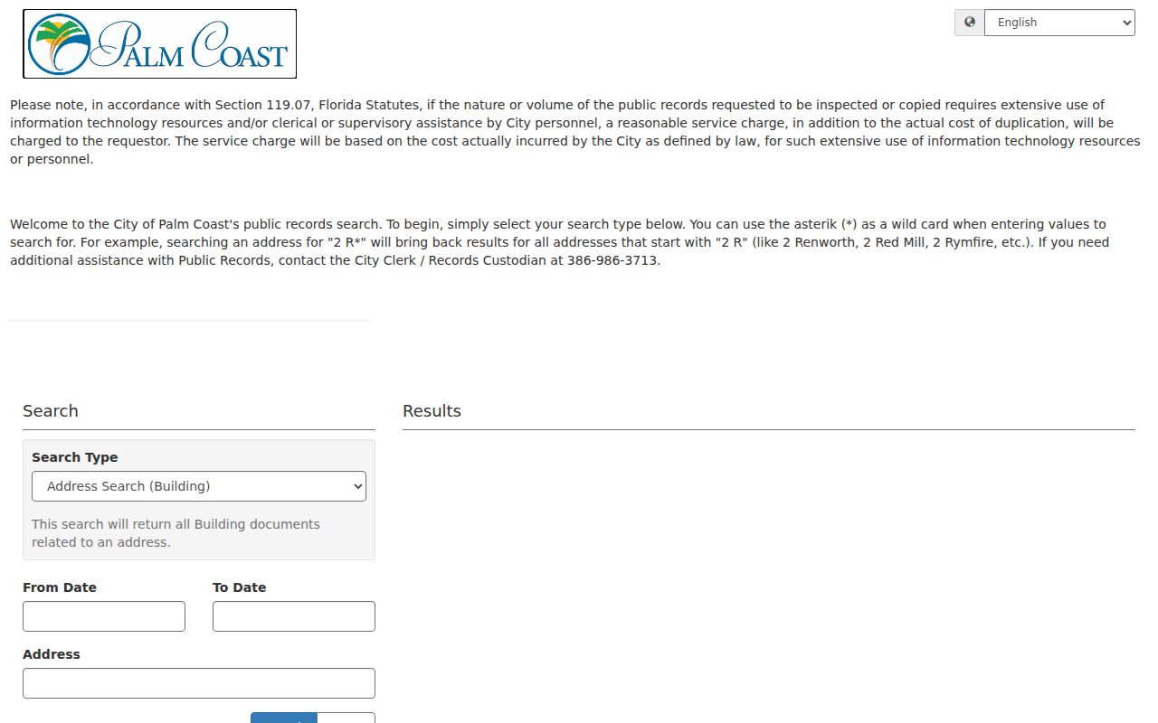 Palm Coast city public records wildcard search