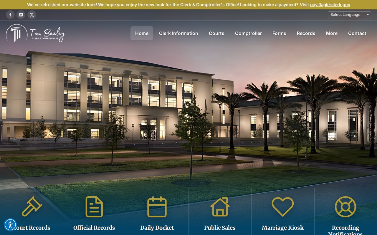Flagler County Clerk homepage for Palm Coast resident records