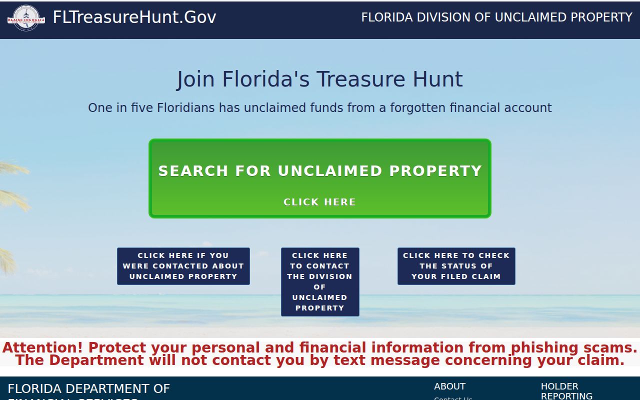 Florida Treasure Hunt unclaimed property search for Palm Coast names