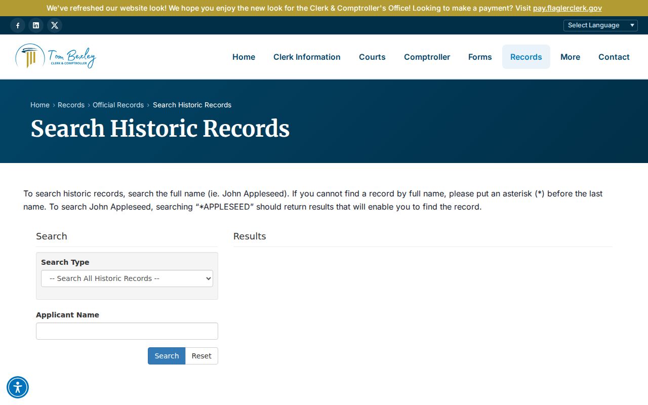 Palm Coast previous residents historic official records search