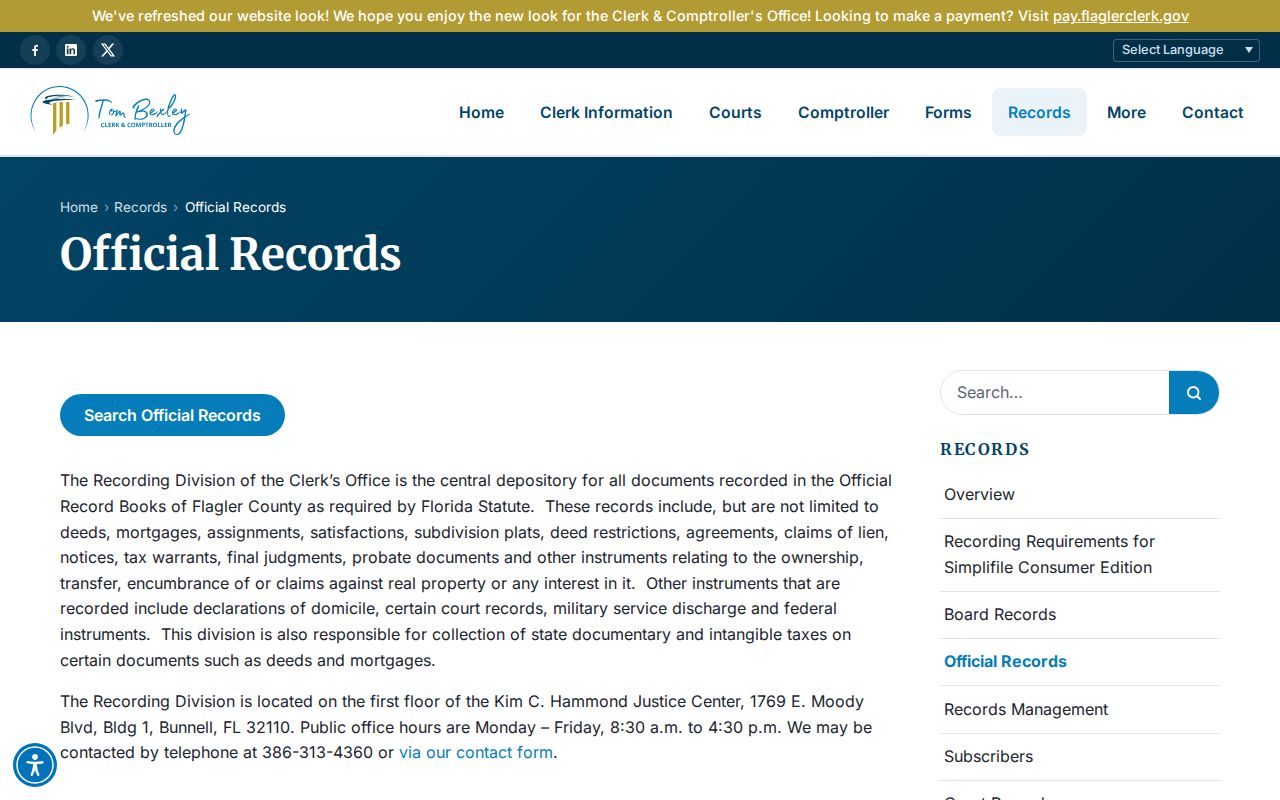 Palm Coast street directory Flagler official records overview