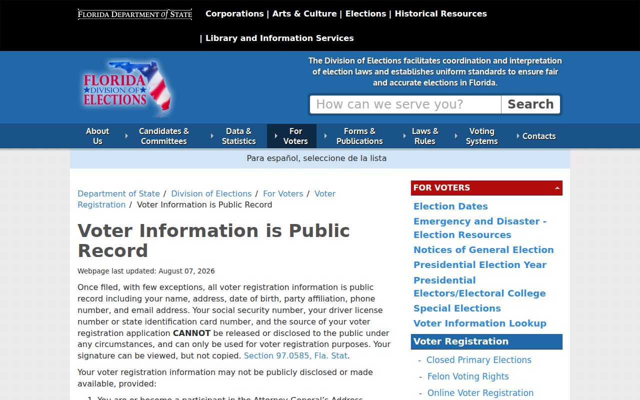 Florida public voter information rules used in ZIP searches